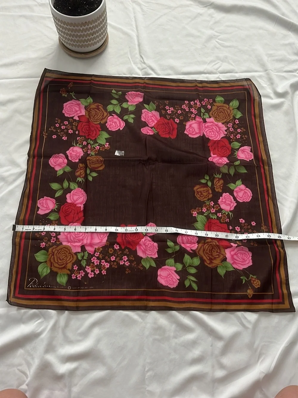 Vintage Floral Scarf Brown with Pink & Red Roses